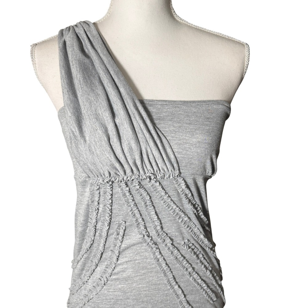 Free People Gray One Shoulder Ruffle Tunic Top Heathered Asymmetric Size M Boho - Picture 2 of 13